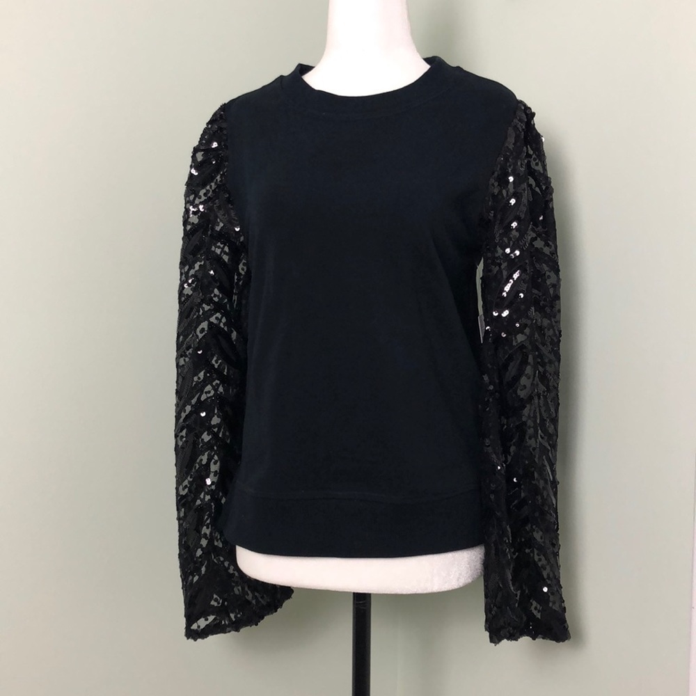 💙 XS 💙 NWT Anthro Top Sequins Lace Glitter Shimmer Billowing Sweatshirt​